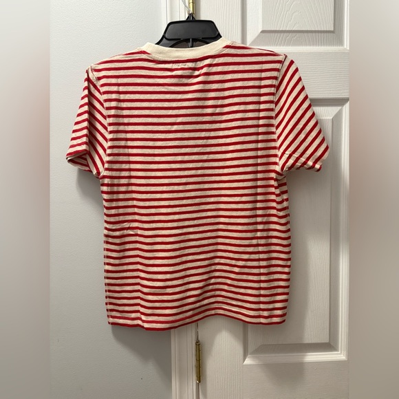 La Ligne Striped Molly Tee Short Sleeve Cotton Size Medium Red/Ivory Stripe - Picture 3 of 5